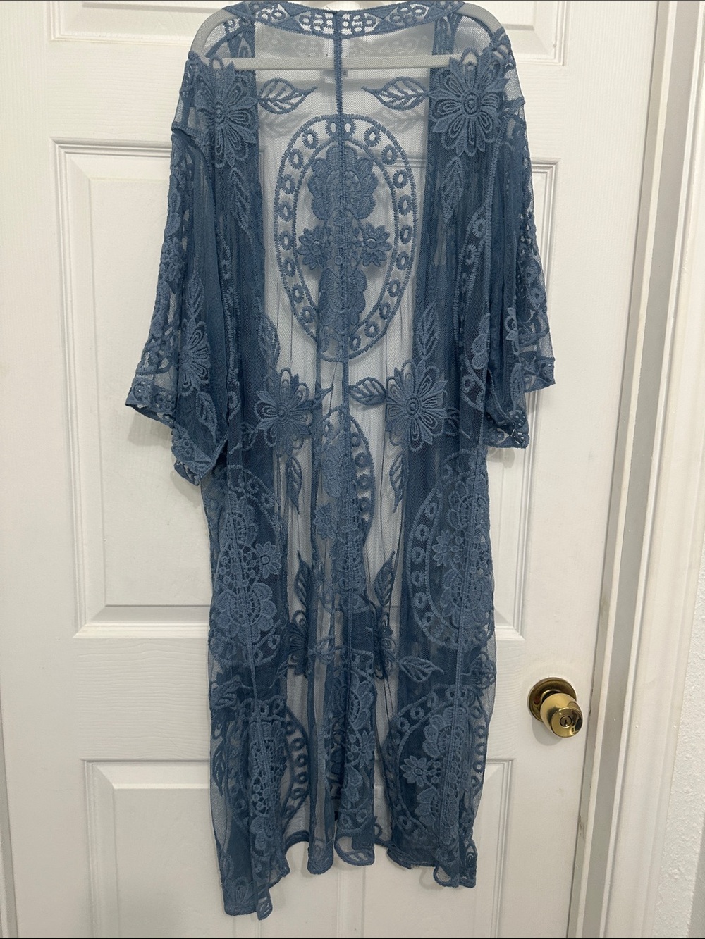 Sheer Blue Lace Kimono Cover-Up Length 42